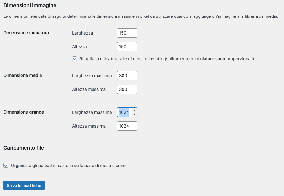 WordPress: Creare una nuova dimensione Media Personalizzata